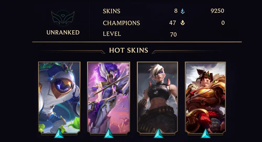 UNRANKED - 70 LVL - 8 SKIN