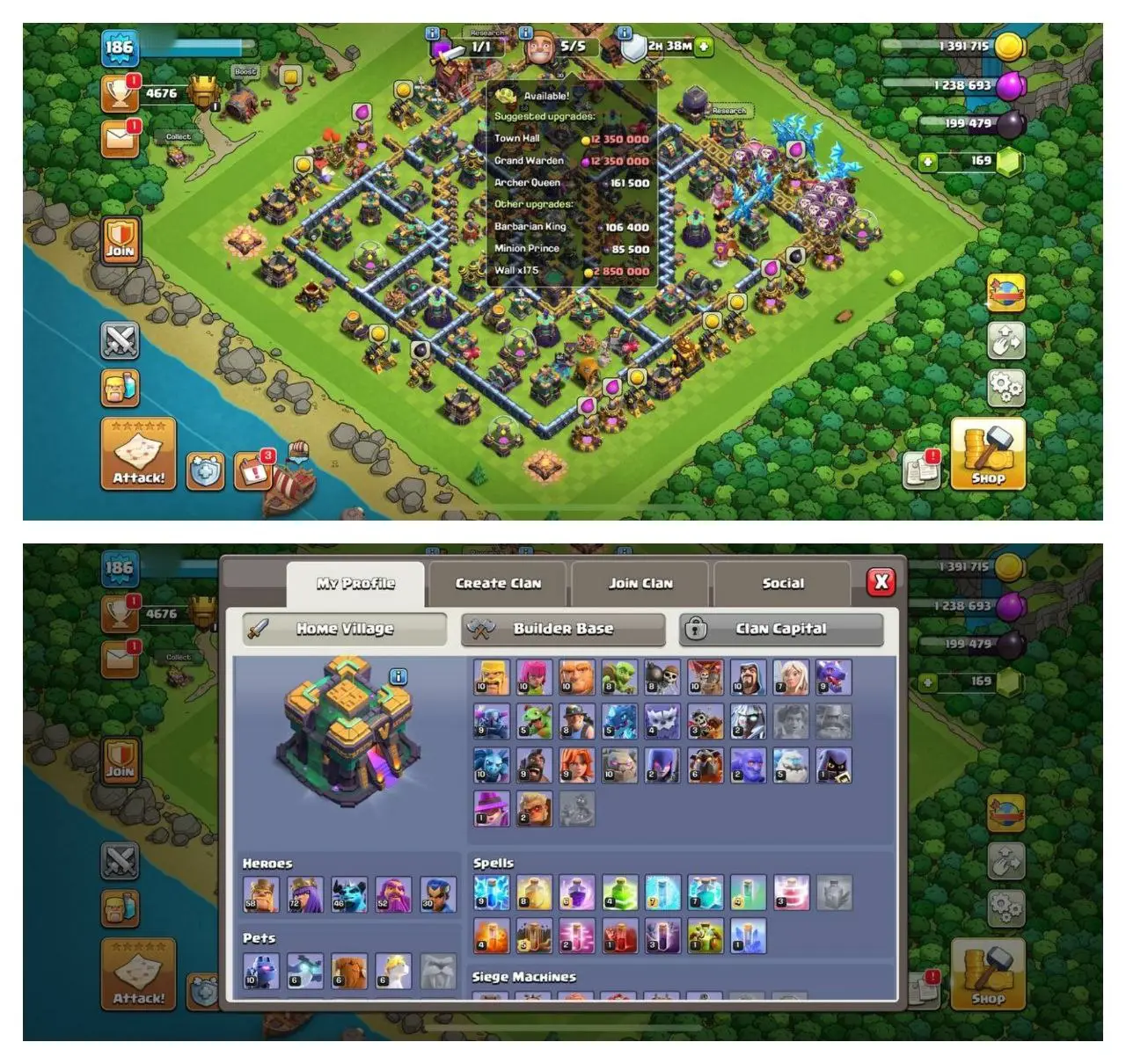 {CRAZY ACCOUNT} TH14 SEMI MAX ⚡️3 EPIC EQUIPMENT⚡️XP-186⚡️HERO 58-72-46-52-30⚡️500 GRMS NAME CHANGE⚡️MAGIC ITEMS⚡️OP LAB⚡️INSTANT DELIVERY 🚚