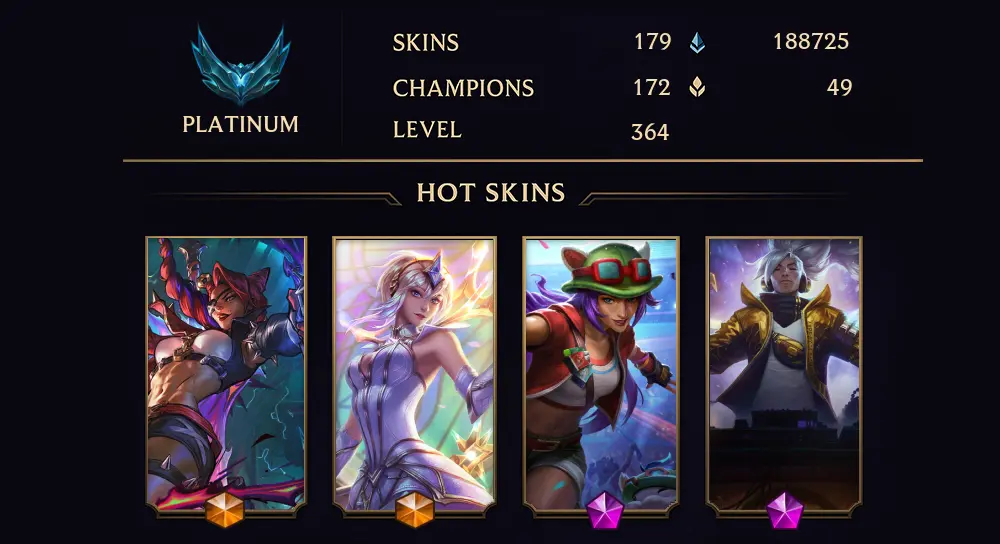 PLATINUM IV - 364 LVL - 179 SKIN