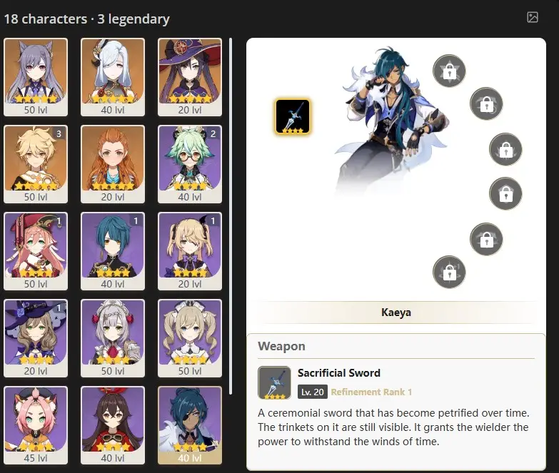 NA- AR:35-  KEQING - SHENHE - MONA - ALOY - 18 characters