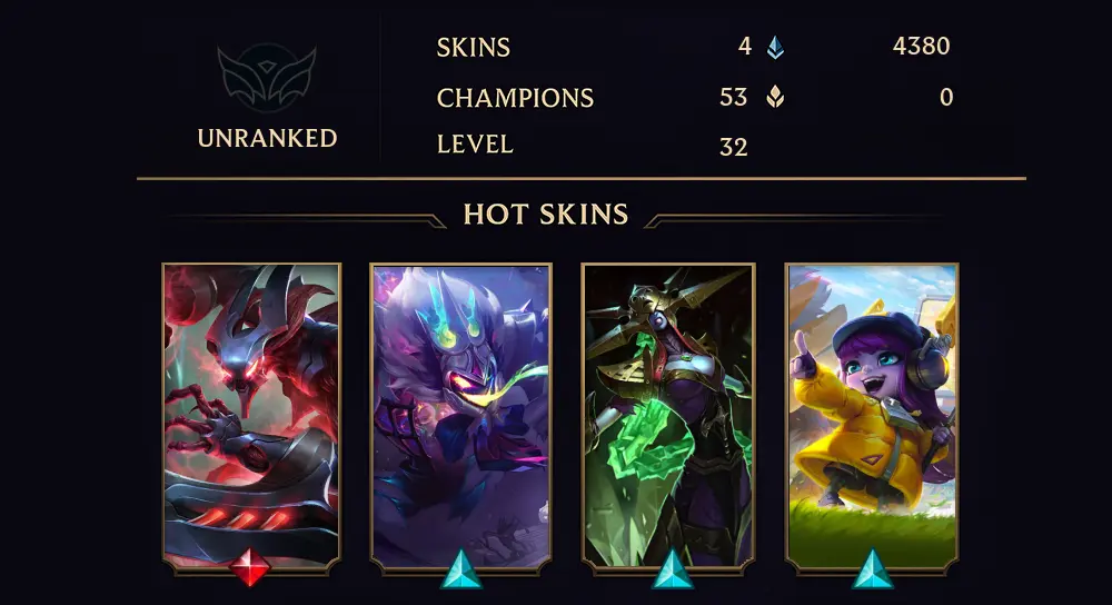 UNRANKED - 32 LVL - 4 SKIN