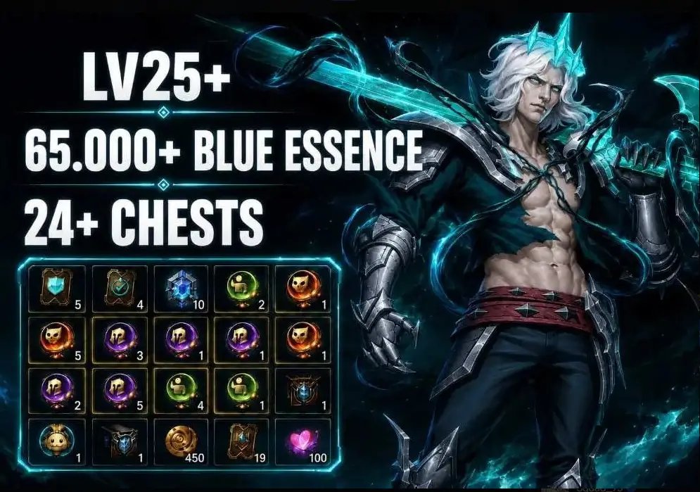 League of Legends: Wild Rift - EU Server - Level 25 - 11 Champion Chests - 6-8 Skin Chests - 65,000-75,000 Blue Motes - Android/iOS - Full Access