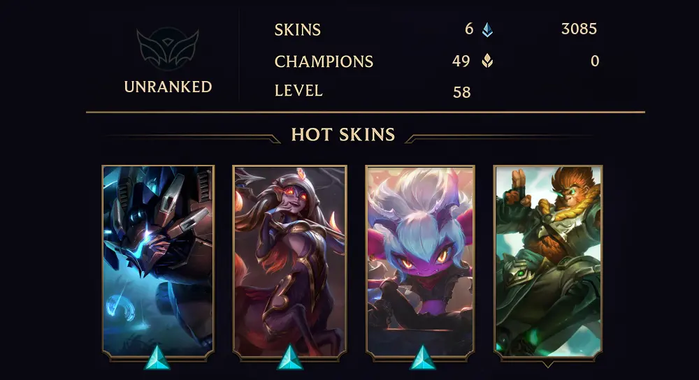 UNRANKED - 58 LVL - 6 SKIN