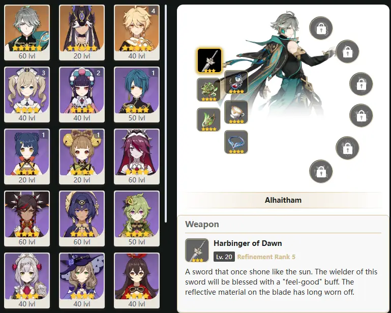 EU- AR: 41  - 19 CHARACTERS [ 2 - FIVE STARS CHARACTERS ] Alhaitham - Cyno