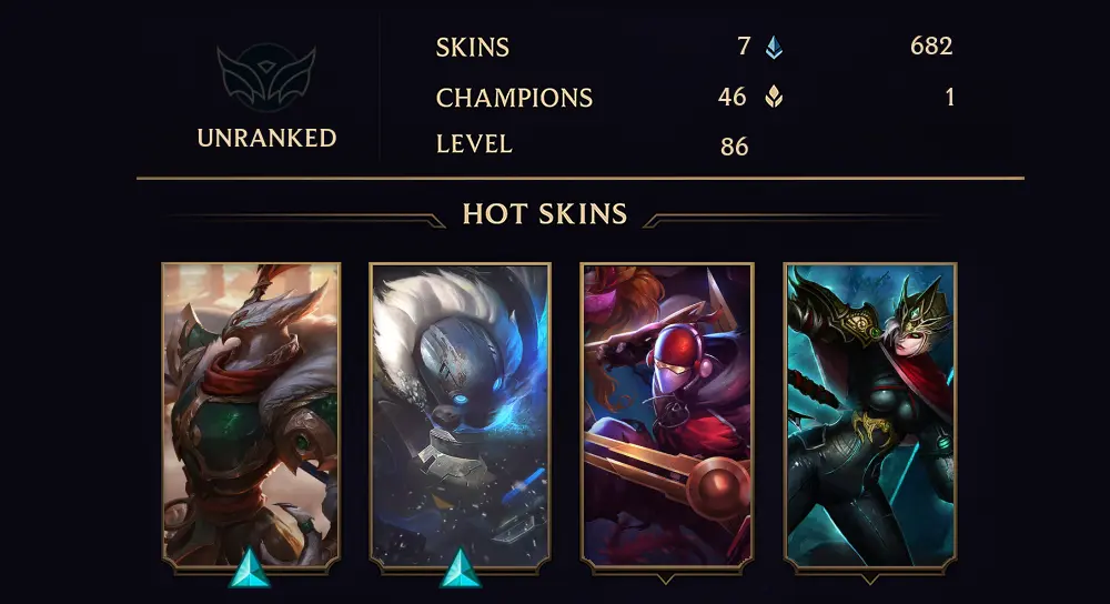 EUW - UNRANKED - 86 LVL - 7 SKIN