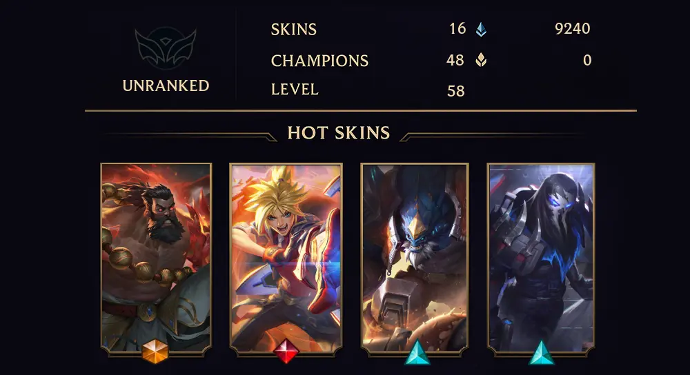 UNRANKED - 58 LVL - 16 SKIN