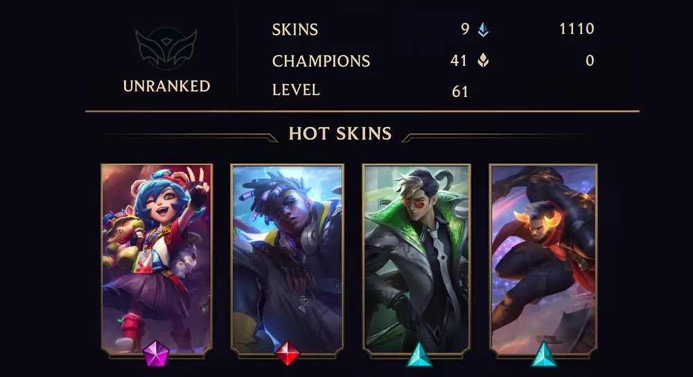 UNRANKED - 61 LVL - 9 SKIN
