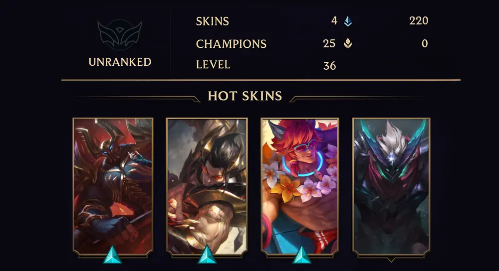 UNRANKED - 36 LVL - 4 SKIN