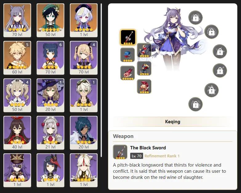 EU- AR: 40 - 16 CHARACTERS [ 3 - FIVE STARS CHARACTERS ] Keqing - Venti - Qiqi