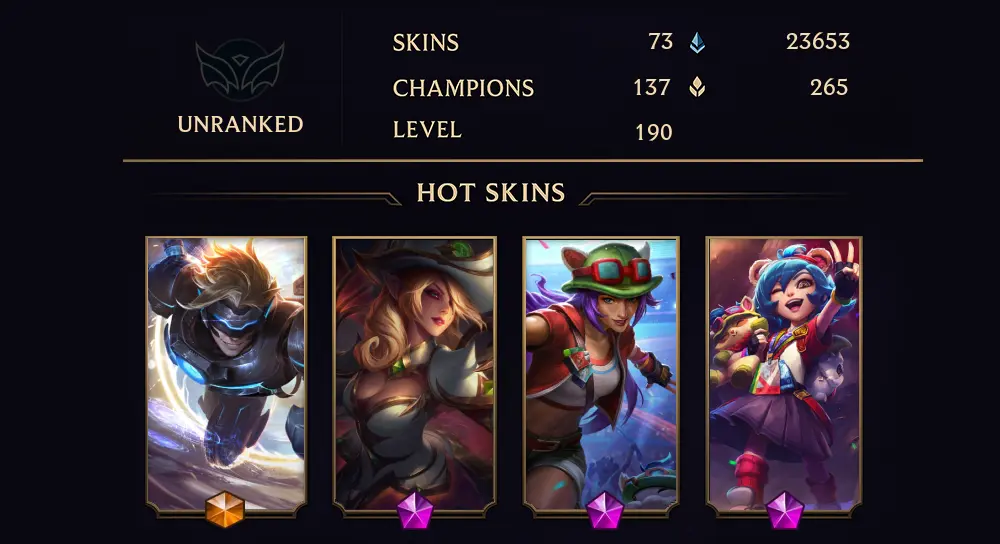 UNRANKED - 190 LVL - 73 SKIN