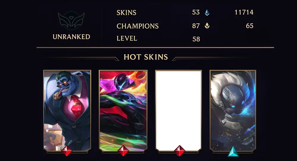 UNRANKED - 58 LVL - 53 SKIN
