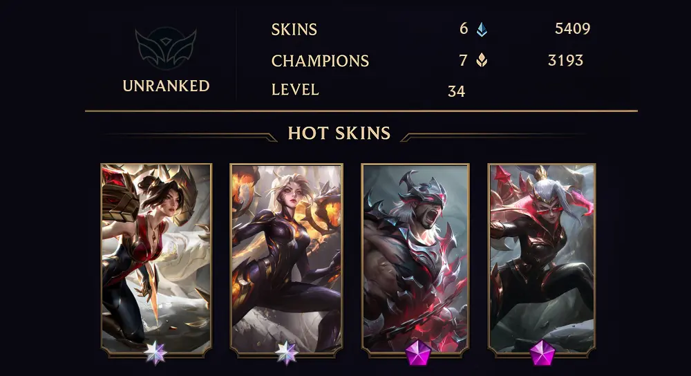 UNRANKED - 34 LVL - 6 SKIN