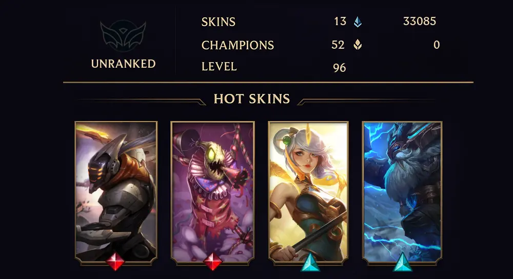 UNRANKED - 96 LVL - 13 SKIN