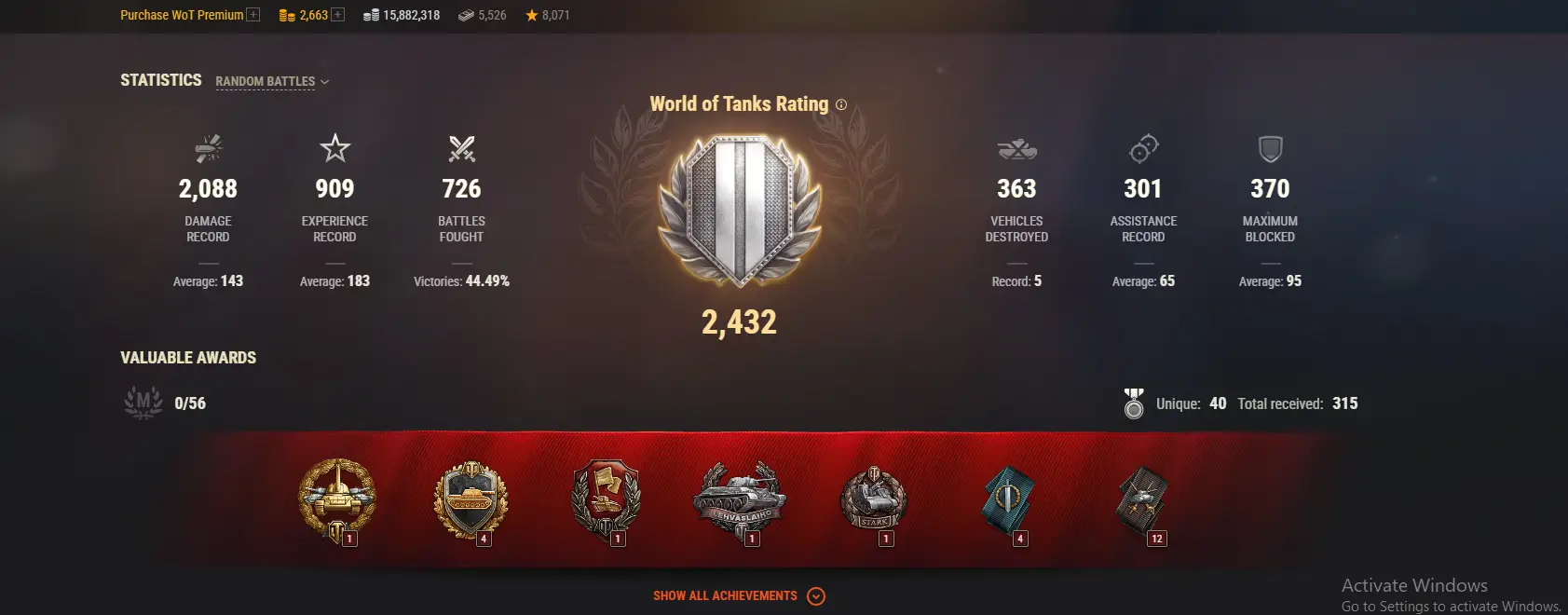 ASIA | 0 TOP TANKS | 49 PREMIUM TANKS | 2663 GOLD | 726 BATTLES | INACTIVE