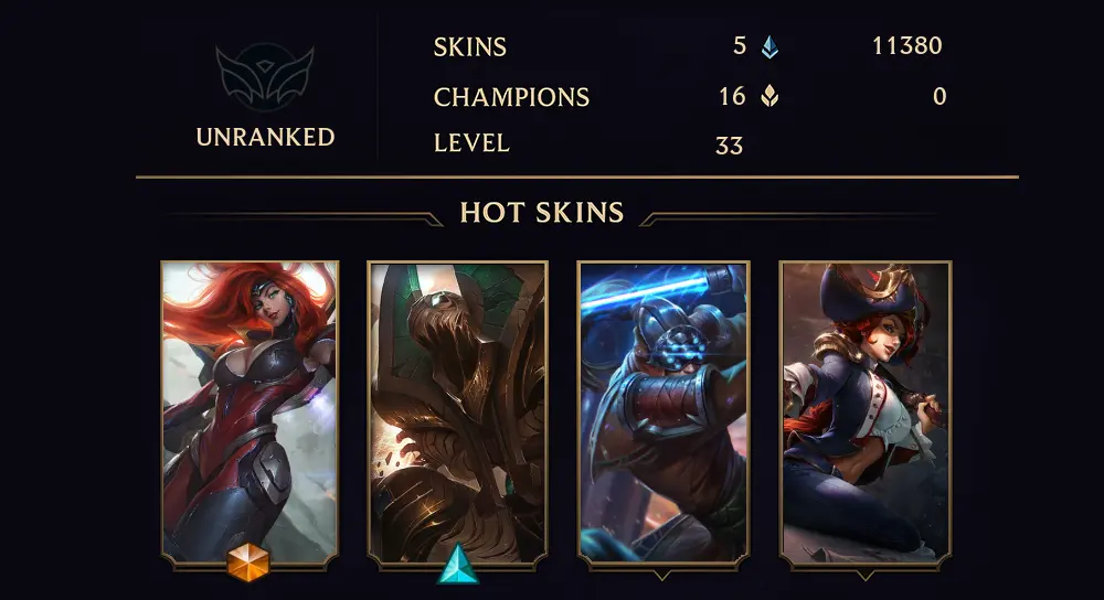 UNRANKED - 33 LVL - 5 SKIN
