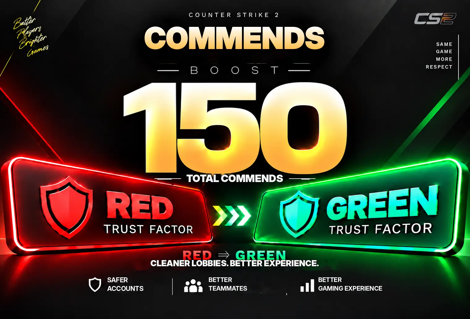 🤍CS2 COMMENDS BOOST🤍(50/50/50)🤍GREEN FACTOR, LIKES, PRAISE🤍