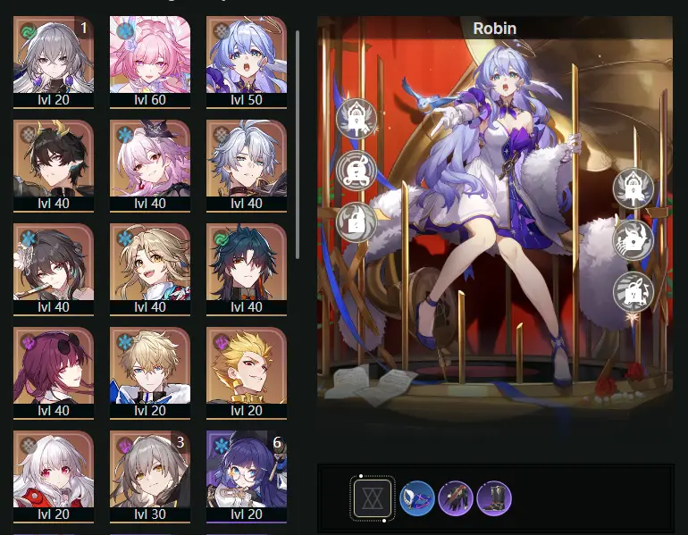 EU - Trailblaze Level: 47 - 34 CHARACTERS - Robin - E1 Bronya - Cyrene - Dan Heng • Permansor Terrae - Evernight - Phainon - Yanqing - Blade - Kafka - Gepard - Gilgamesh - Clara