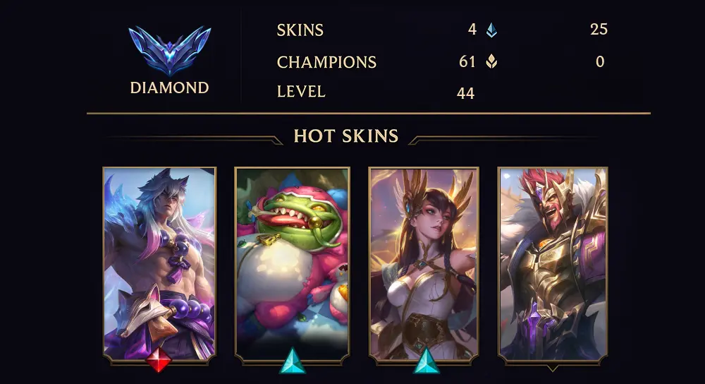 EUW - DIAMOND II - 44 LVL - 4 SKIN