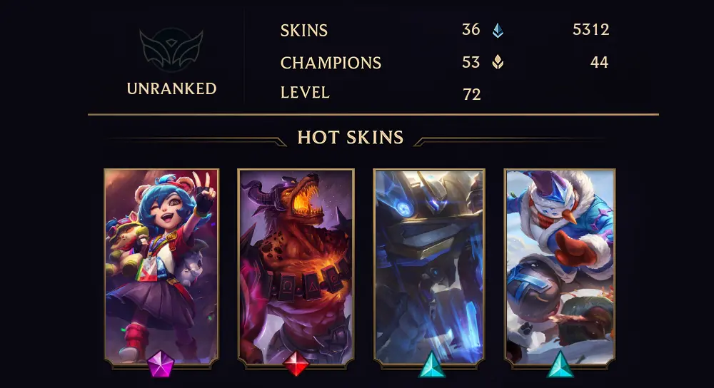 UNRANKED - 72 LVL - 36 SKIN