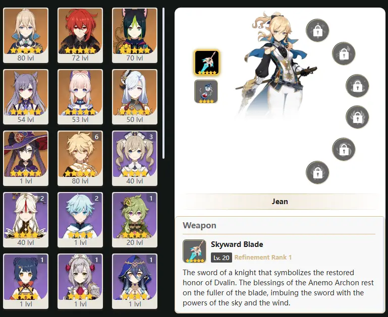 EU - AR: 50 - 29 CHARACTERS [ 7 - FIVE STARS CHARACTERS ] Jean - Diluc - Tighnari - Keqing - Sangonomiya Kokomi - Shenhe - Mona