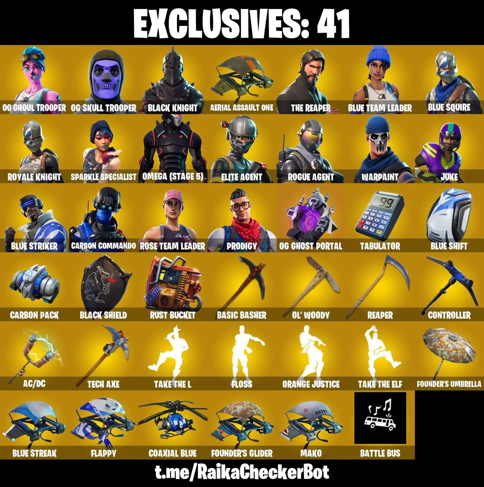 95 SKINS+OG PINK GHOUL TROOPER+OG PURPLE SKULL TROOPER+BLACK KNIGHT+AERIAL ASSAULT ONE+BLUE SQUIRE+ROYALE KNIGHT+OMEGA(STAGE