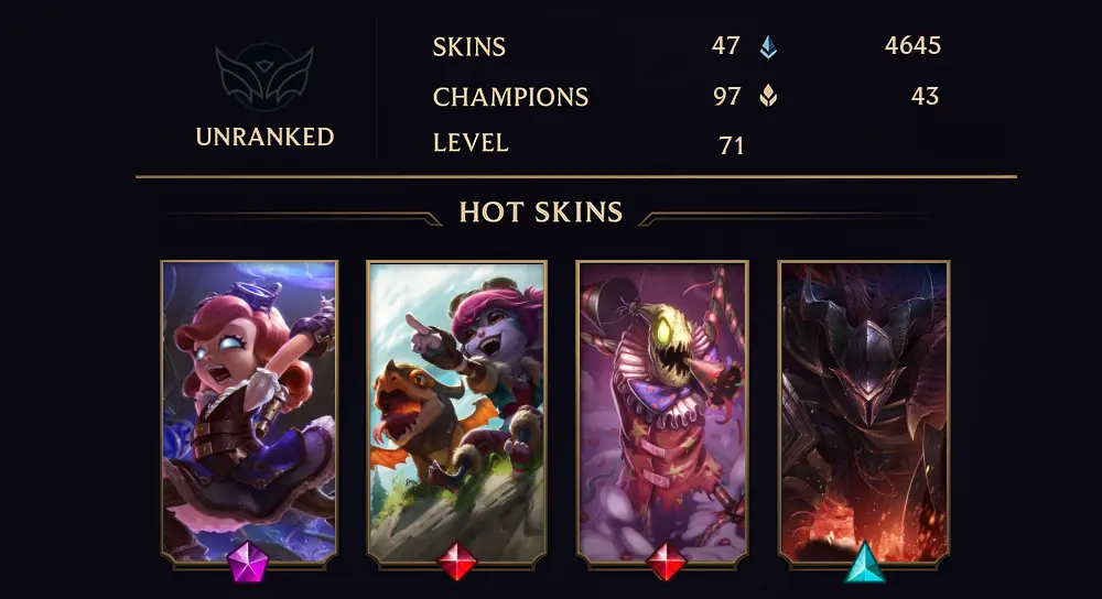 UNRANKED - 71 LVL - 47 SKIN