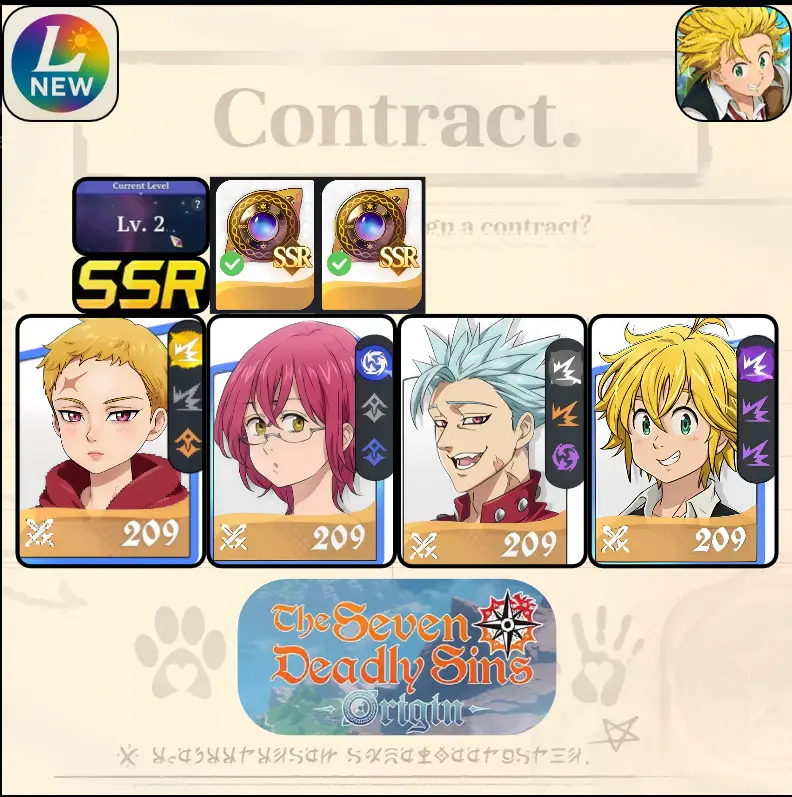 The Seven Deadly Sins: Grand Cross - Level 2 - EU Server - Lancelot + Gowther + Ban + Meliodas - 2x Regular SSR Hero Selection Ticket - Starter Account - Full Access