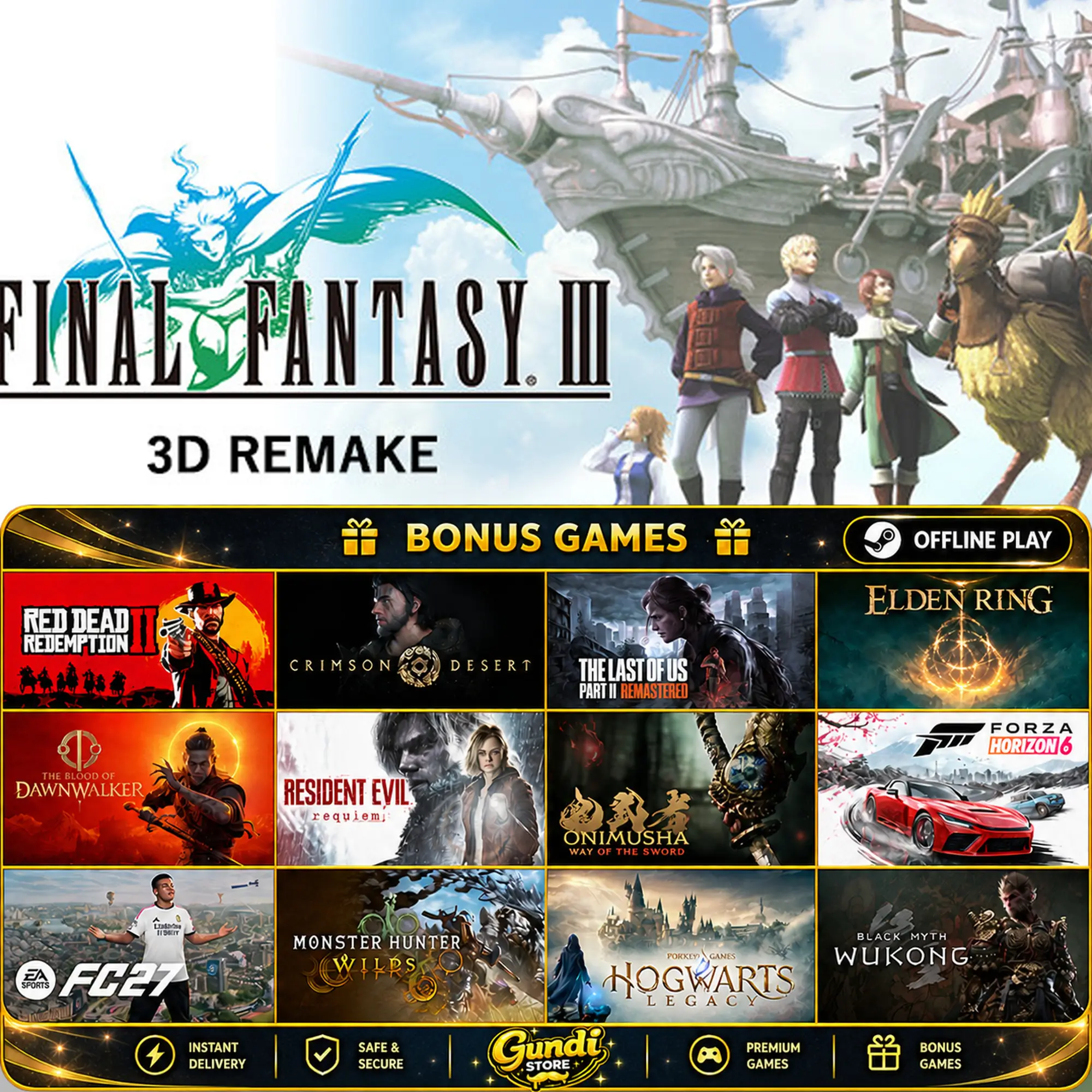 [AUTO CODE] - Final Fantasy III (3D Remake) + BONUS GAME