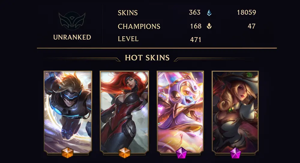 UNRANKED - 471 LVL - 363 SKIN