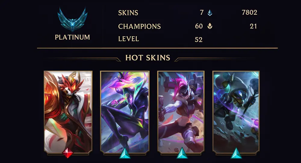 EUW - PLATINUM I - 52 LVL - 7 SKIN