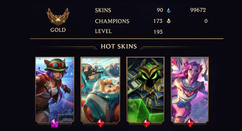 GOLD IV - 195 LVL - 90 SKIN