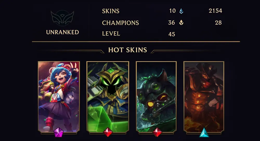 UNRANKED - 45 LVL - 10 SKIN