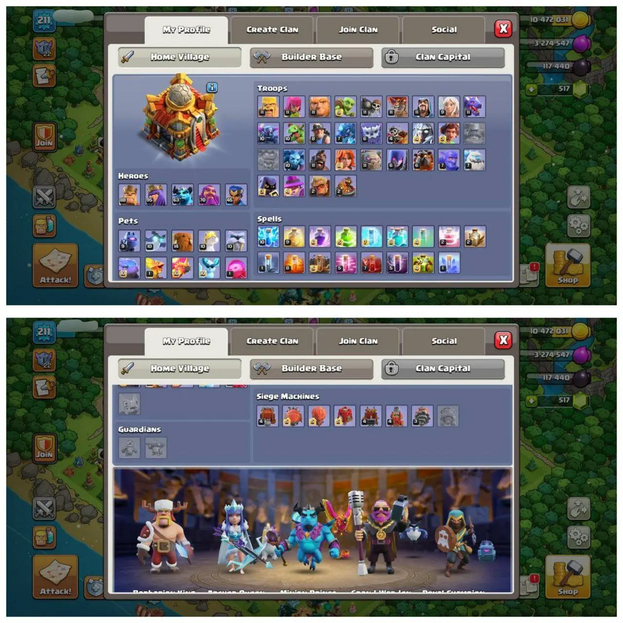 {75% DISCOUNT} TH16 SEMI MAX ID⚡️9 EPIC EQUIPMENT⚡️XP-211⚡️HERO 88-95-63-70-45⚡️ 896 CWL MEDALS⚡️ MAGIC ITEMS⚡️OP LAB⚡️INSTANT DELIVERY 🚚