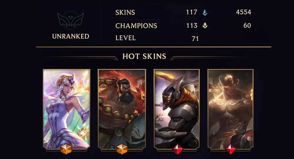 UNRANKED - 71 LVL - 117 SKIN