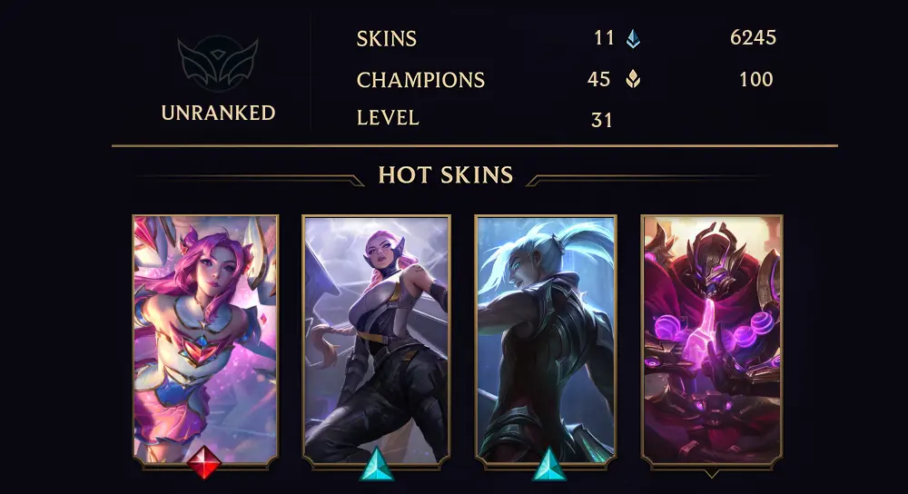 UNRANKED - 31 LVL - 11 SKIN