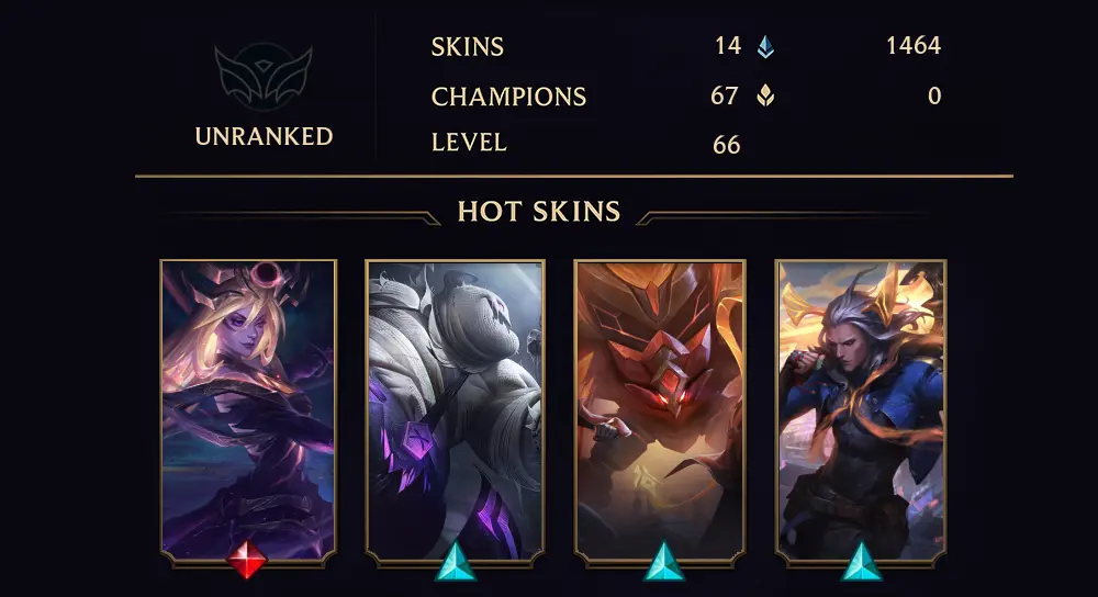 EUW - UNRANKED - 66 LVL - 14 SKIN