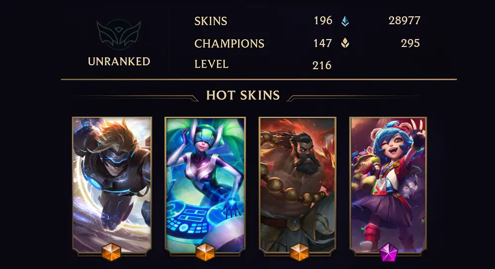 UNRANKED - 216 LVL - 196 SKIN