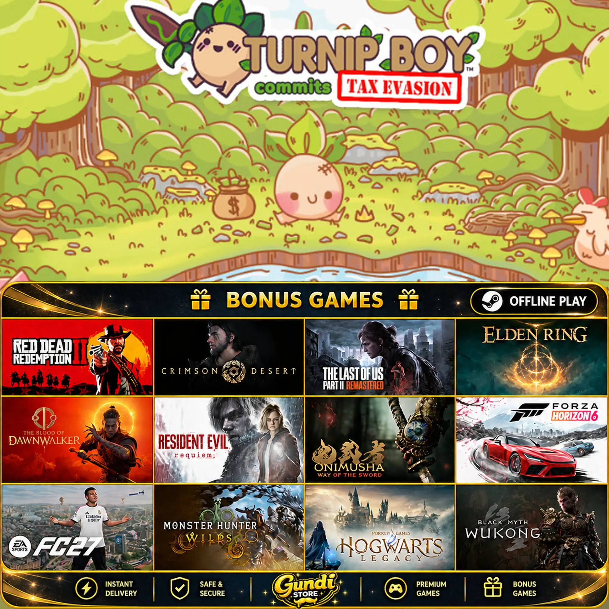 [AUTO CODE] - Turnip Boy Commits Tax Evasion + BONUS GAME