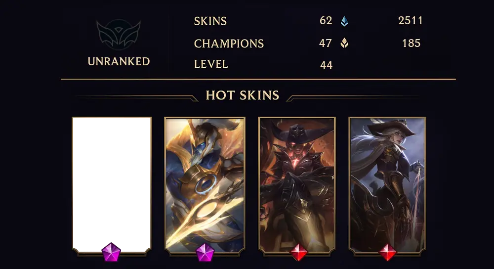 UNRANKED - 44 LVL - 62 SKIN