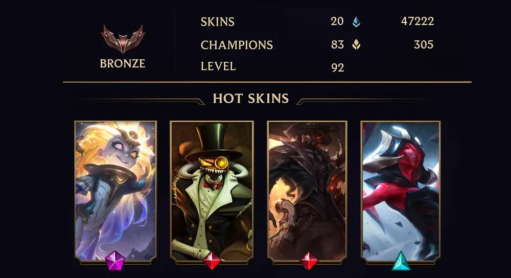 NA - BRONZE II - 92 LVL - 20 SKIN