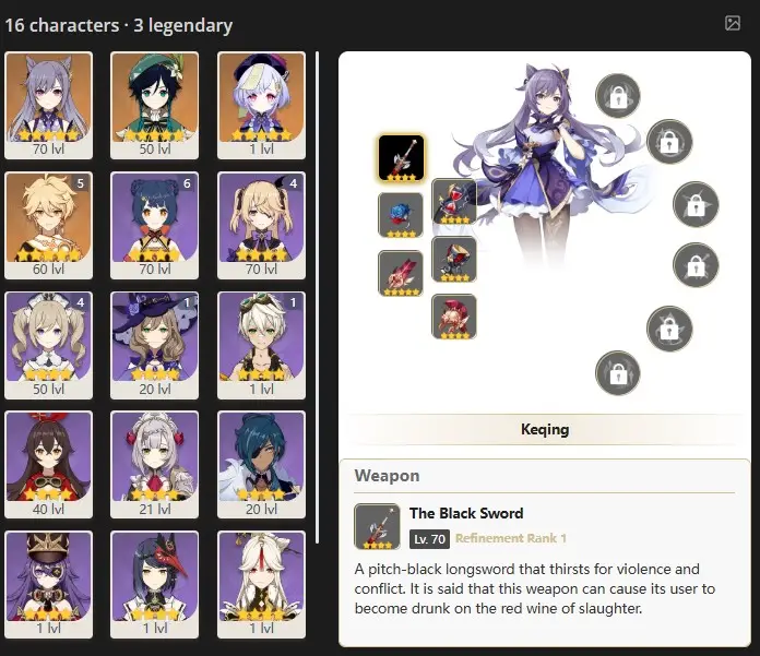 EU - AR:40 - KEQING - VENTI - QIQI  -16 characters