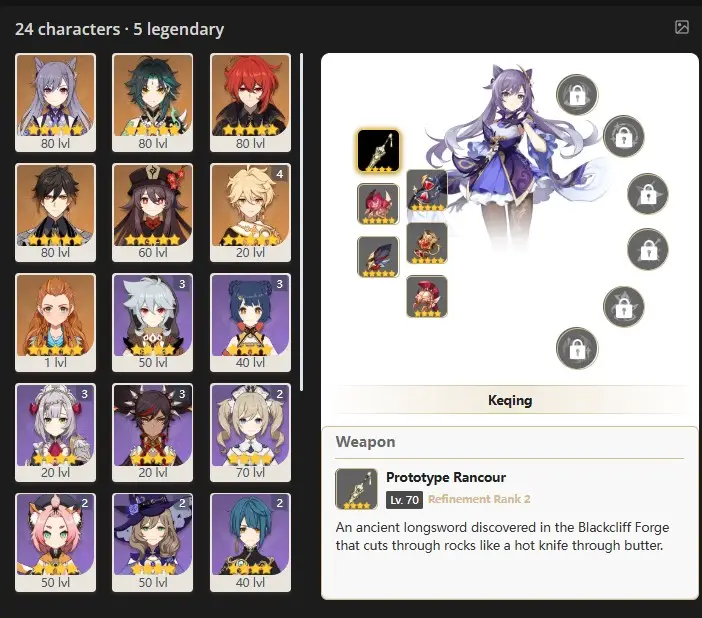 ASIAV- AR:48- KEQING - XIAO - DILUC - ZHONGLI - HU TAO  - ALOY -24 characters