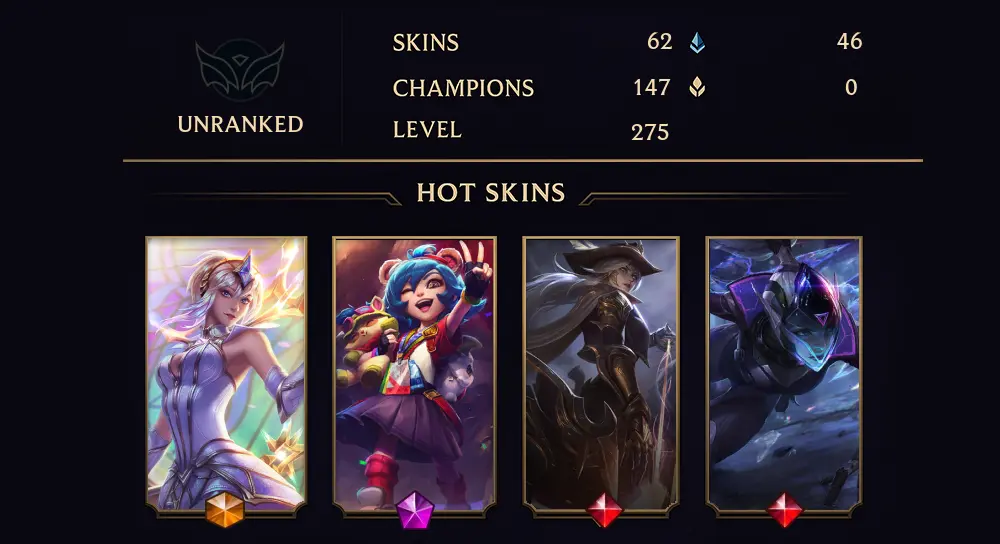 UNRANKED - 275 LVL - 62 SKIN