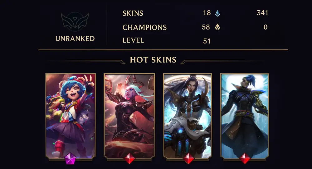 EUNE - UNRANKED - 51 LVL - 18 SKIN