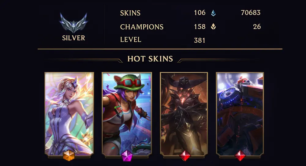 EUW - SILVER II - 381 LVL - 106 SKIN