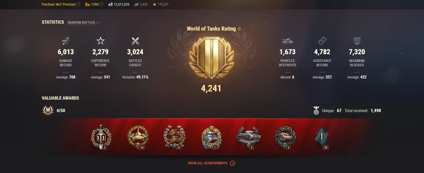 ASIA | 3 TOP TANKS | 46 PREMIUM TANKS | 7980 GOLD | 3024 BATTLES | INACTIVE