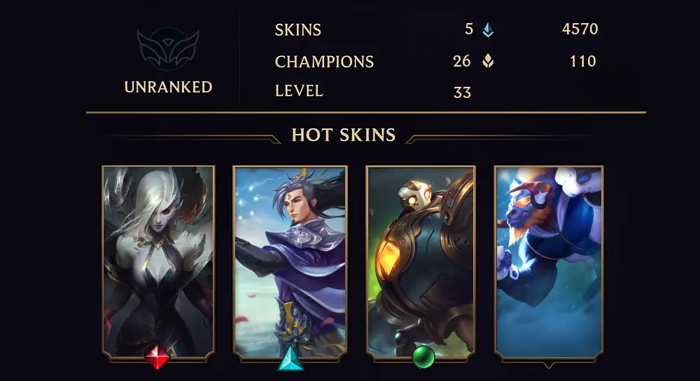 EUW - UNRANKED - 33 LVL - 5 SKIN