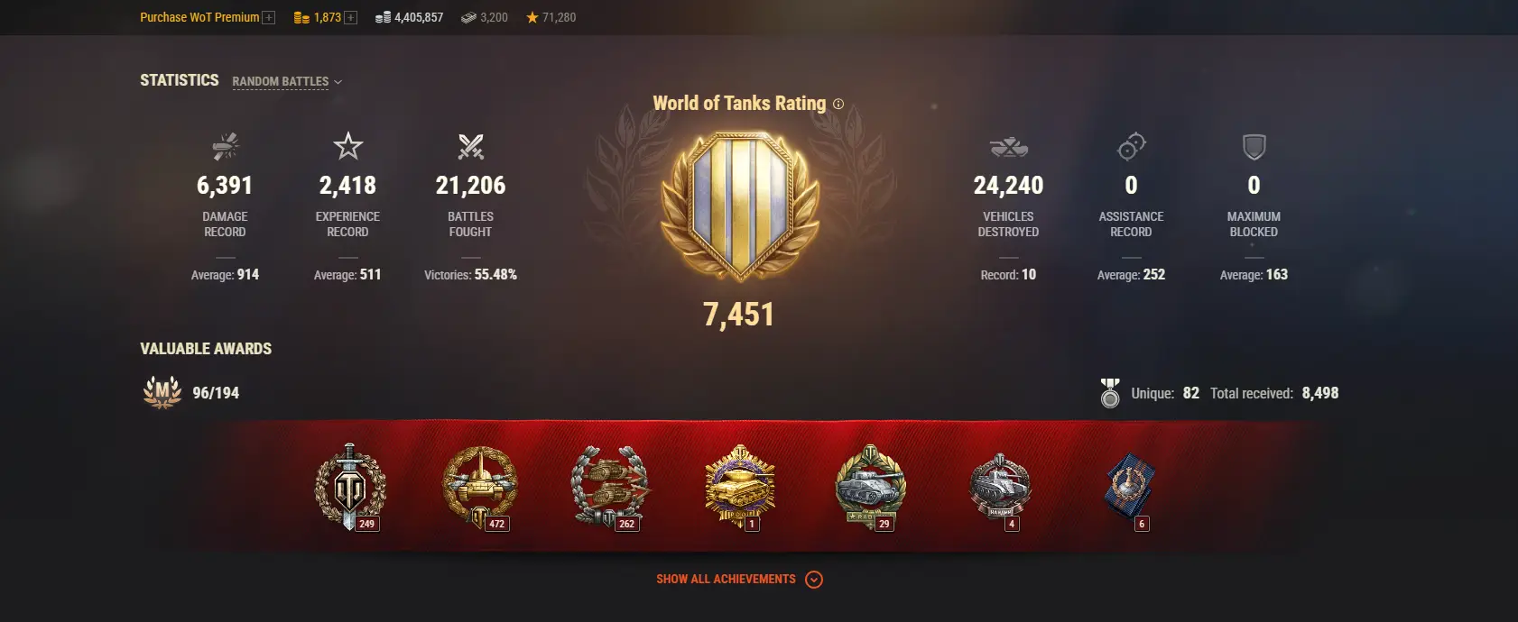 ASIA | 2 TOP TANKS | 182 PREMIUM TANKS | 1873 GOLD | 21206 BATTLES | INACTIVE