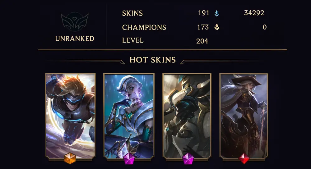 UNRANKED - 204 LVL - 191 SKIN
