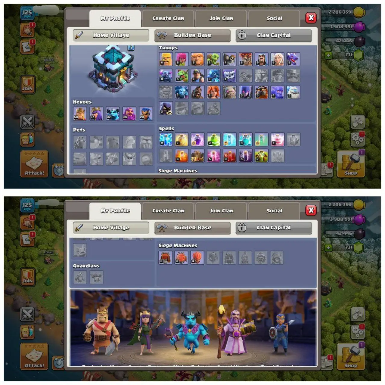 {55% DISCOUNT} TH13 ALMOST MAX ID⚡️3 EPIC EQUIPMENT⚡️XP-125⚡️HERO 50-67-32-26-20⚡️FREE GEMS NAME CHANGE⚡️ 909 CWL MEDALS⚡️ MAGIC ITEMS⚡️OP LAB⚡️INSTANT DELIVERY 🚚